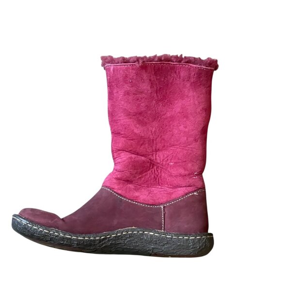 Born Burgundy Suede Leather Faux Sherpa Boots - 7 - Picture 3 of 11